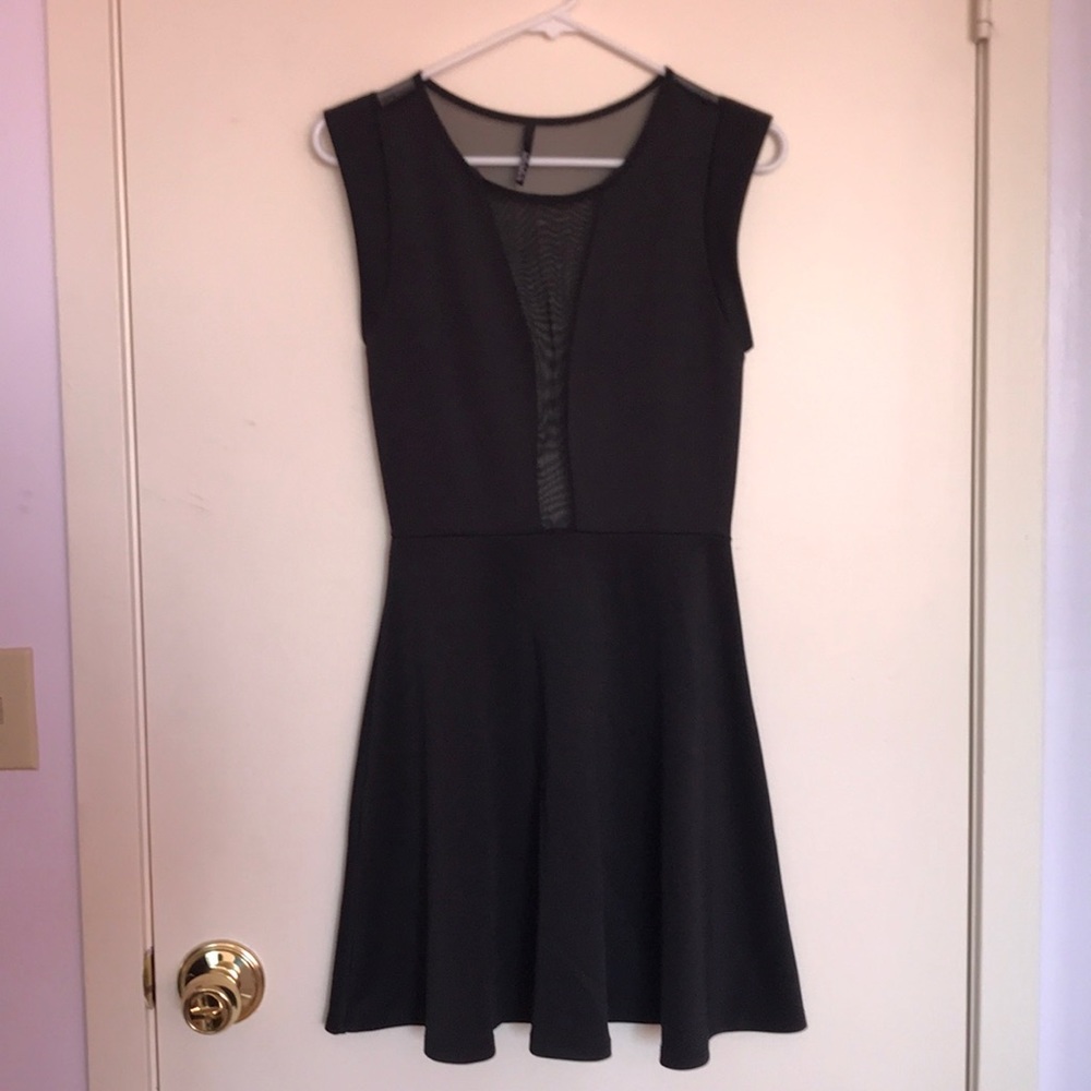 Lulus Black Skater Dress w/Mesh Back & Mesh Deep V